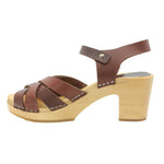 BJORK BJORK ULLA Swedish Wood Clog Sandals in Brown Leather