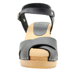 KLÄGN KLÄGN Duve Mid-heel Leather Peep Toe Wooden Clog Sandals