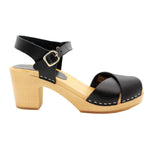 KLÄGN KLÄGN Duve Mid-heel Leather Peep Toe Wooden Clog Sandals