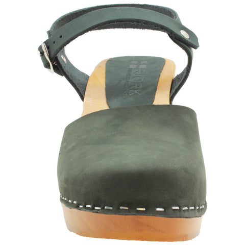 BJORK BJORK MARGARETA Swedish Wood Clog Sandals in Forest Green Oiled Leather