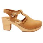 BJORK BJORK CLARA Swedish Wooden Clogs in Camel Nubuck