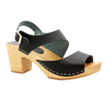 BJORK 754406-2-36 BJORK MARIE Swedish Wood Clog Sandals in Black Leather Black / EU-36