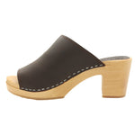 BJORK BJORK Thali Mid-heel Leather Peep Toe Wooden Clog Sandals