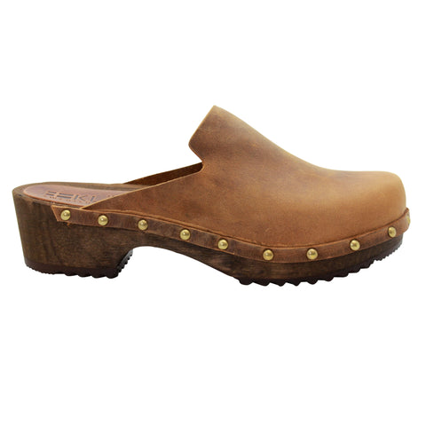 KLÄGN KLÄGN Elin Wood Open Back Full Grain Oiled Leather Clogs