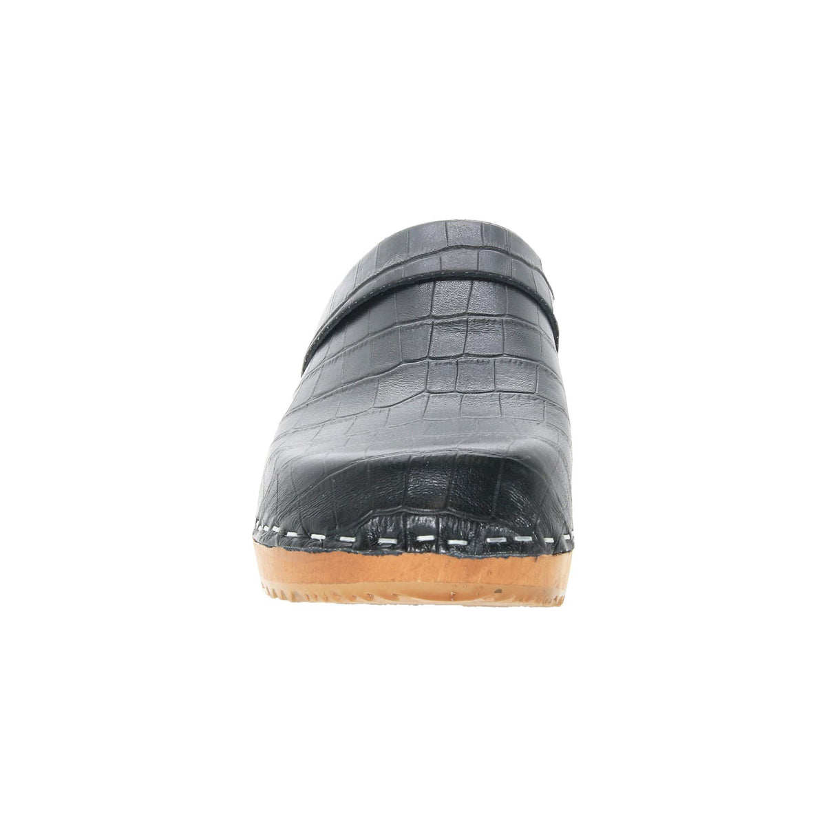 BJORK BJORK Maja Wood Open Back Black Croco Print Leather Clogs