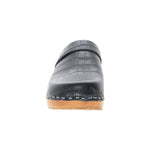 BJORK BJORK Maja Wood Open Back Black Croco Print Leather Clogs