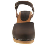 BJORK BJORK MARGARETA Swedish Wood Clog Sandals in Brown Oiled Leather