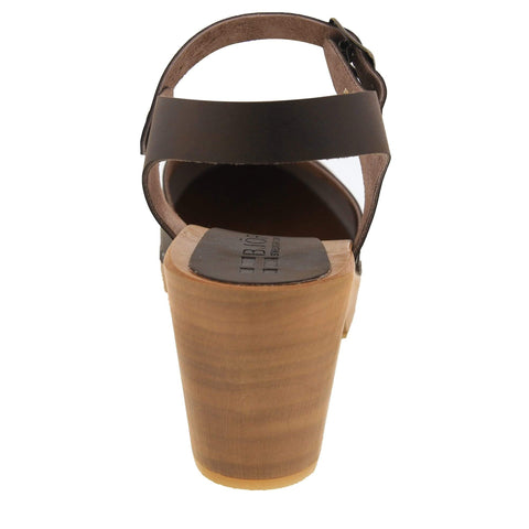 BJORK BJORK MARGARETA Swedish Wood Clog Sandals in Brown Oiled Leather