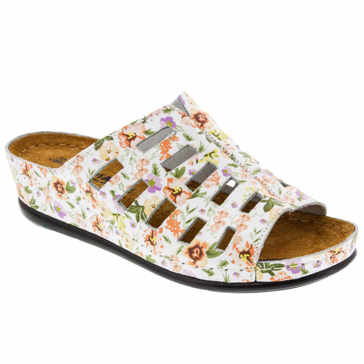 Sanosan 518205-9142-38 SANOSAN Slide Open Back Sandal Sample Sale - SAVE $$$ Doris / White Flowers / EU-38