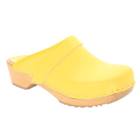 BJORK 600000-7-36 BJORK Maja White Wood Open Back Leather Clogs Yellow / EU-36