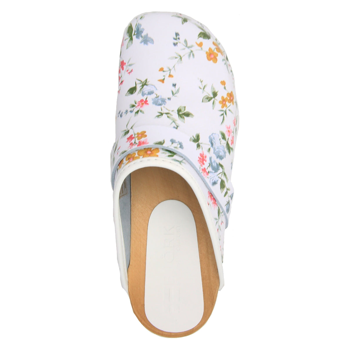 BJORK BJORK Linnea Wood Open Back Flower Print Leather Clogs