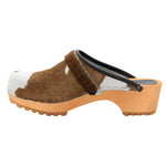 BJORK BJORK Safari Wood Open Back Brown Cow Leather Clogs