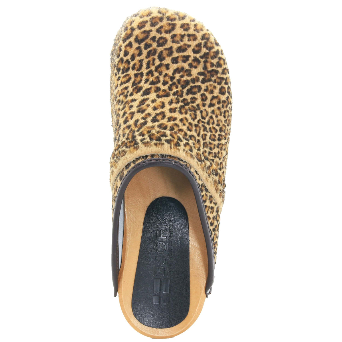 BJORK BJORK Safari Wood Open Back Leopard Clogs