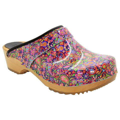 BJORK 600631-90-36 BJORK Peace Wood Open Back Leather Clogs Multi / EU-36