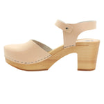 BJORK BJORK MARGARETA Swedish Wood Clog Sandals in Ivory Leather