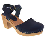 BJORK 754403-29-36 BJORK MARGARETA Swedish Wood Clog Sandals in Navy Oiled Leather Navy / EU-36