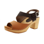 BJORK BJORK MARIE Swedish Wood Clog Sandals in Combi-Brown Oiled Leather