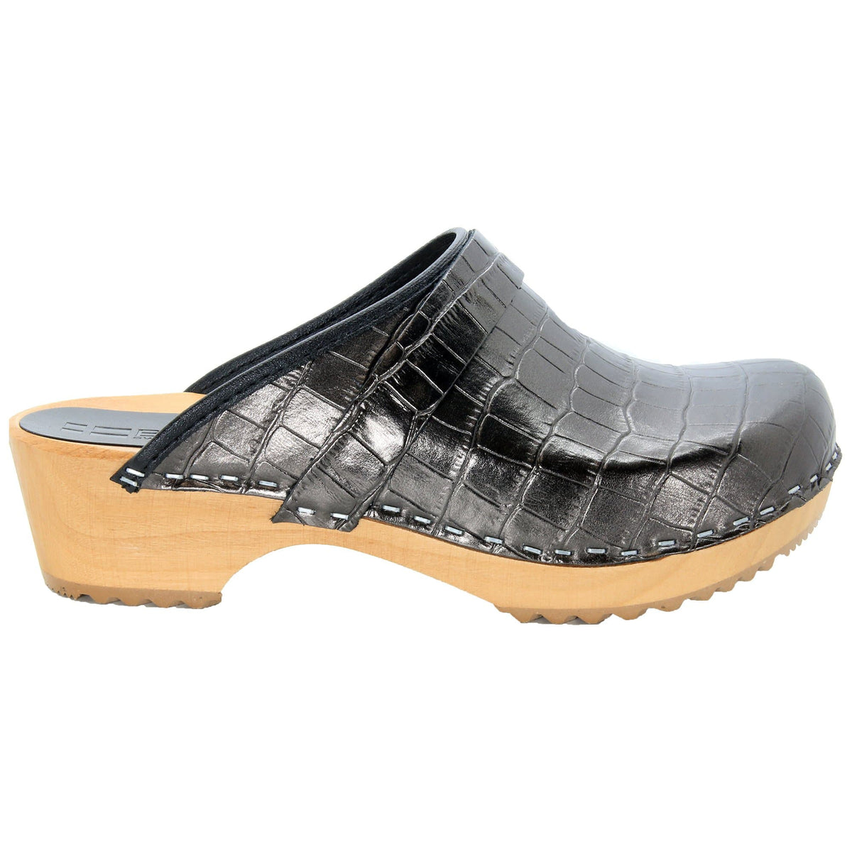 BJORK BJORK Maja Wood Open Back Croco Print Leather Clogs