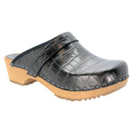 BJORK 600009-20-36 BJORK Maja Wood Open Back Croco Print Leather Clogs Gunmetal / EU-36