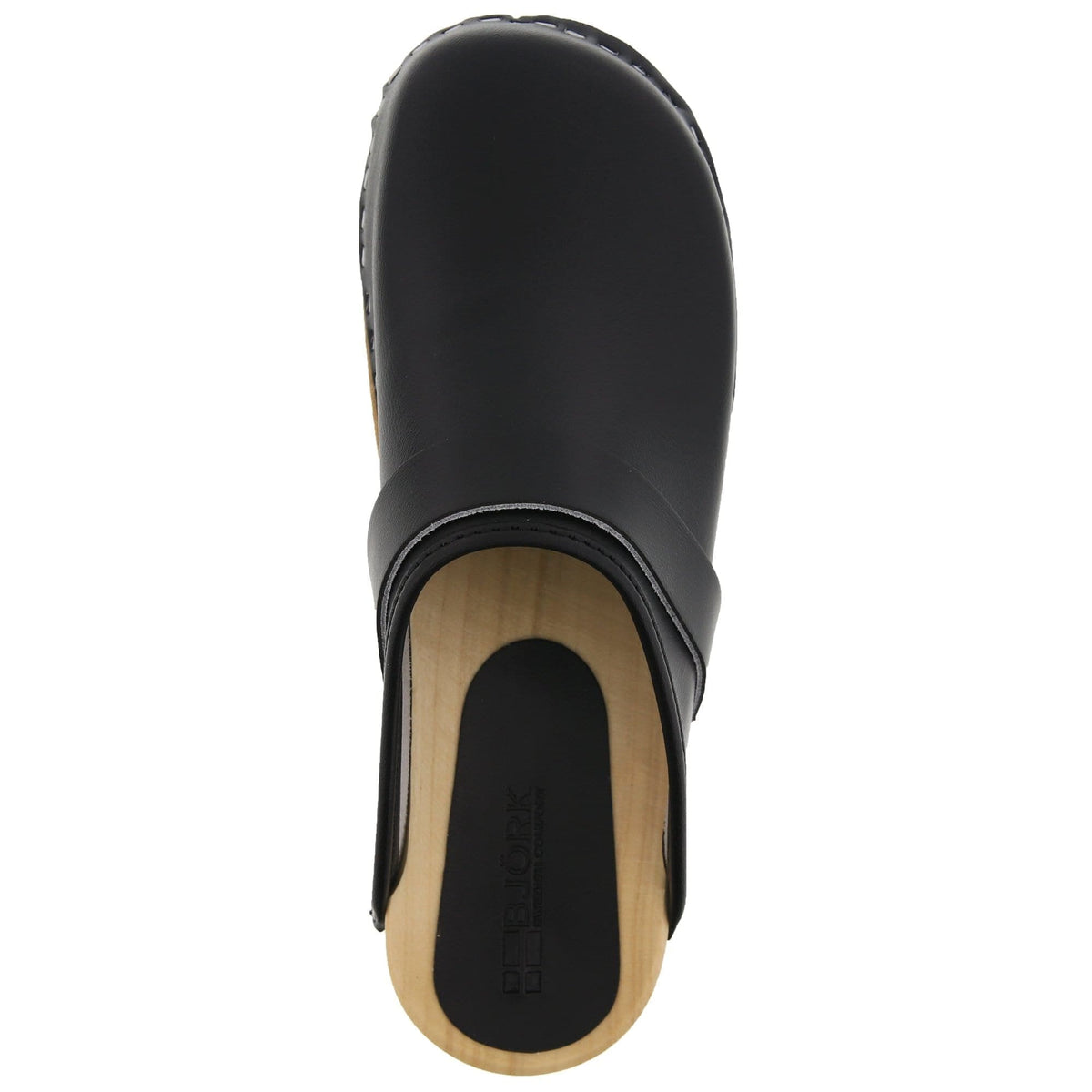 BJORK BJORK Maja Wood Open Back Black Leather Clogs