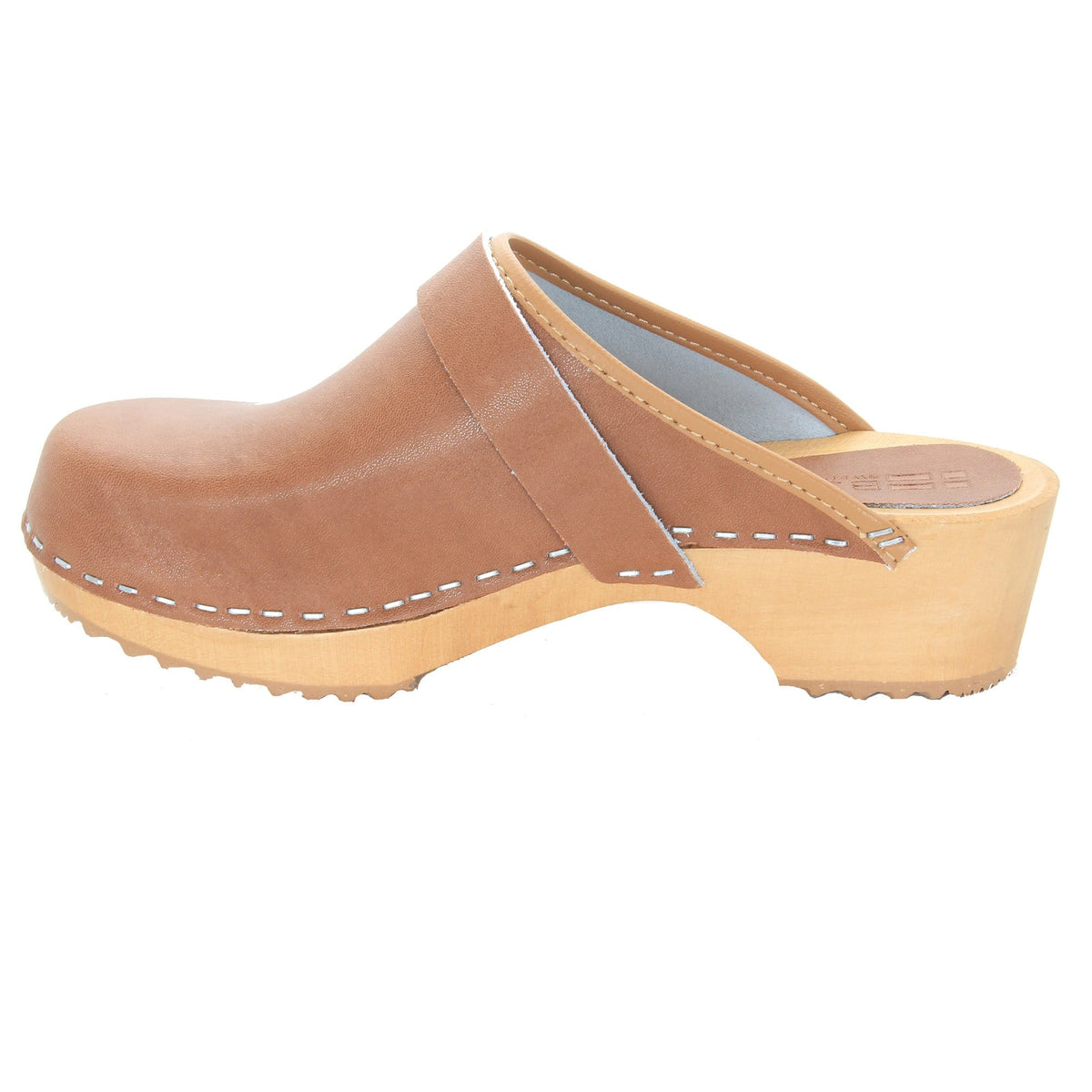 BJORK BJORK Maja Wood Open Back Brown Leather Clogs