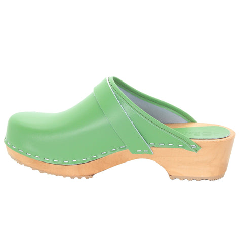 BJORK BJORK Maja Wood Open Back Green Leather Clogs