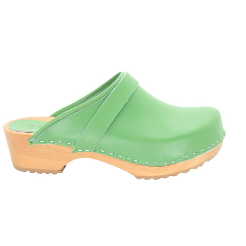 BJORK BJORK Maja Wood Open Back Green Leather Clogs