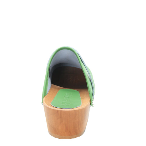 BJORK BJORK Maja Wood Open Back Green Leather Clogs