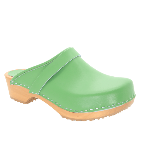 BJORK 600000-25-36 BJORK Maja Wood Open Back Green Leather Clogs Green / EU-36