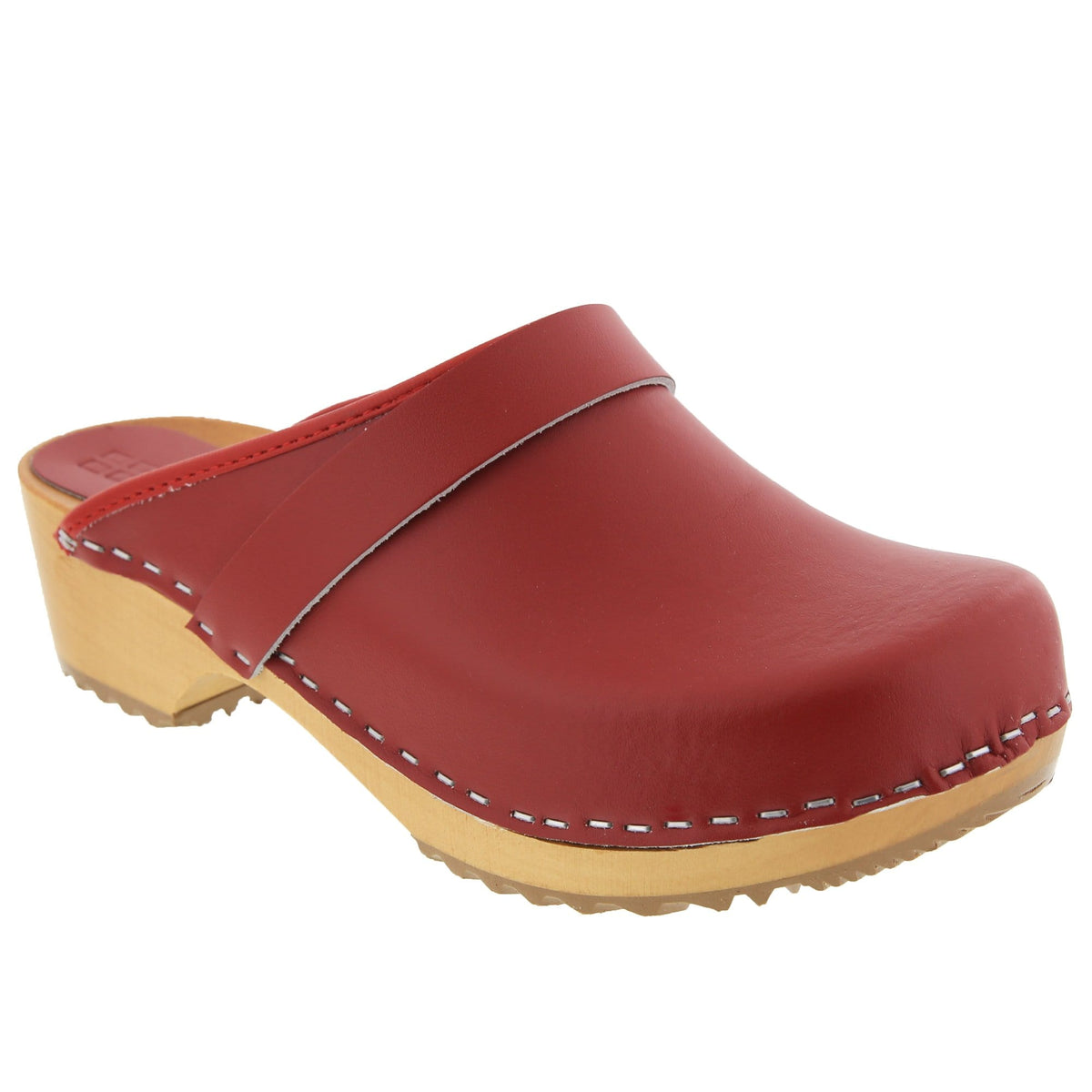 BJORK 600000-4-36 BJORK Maja White Wood Open Back Leather Clogs Red / EU-36