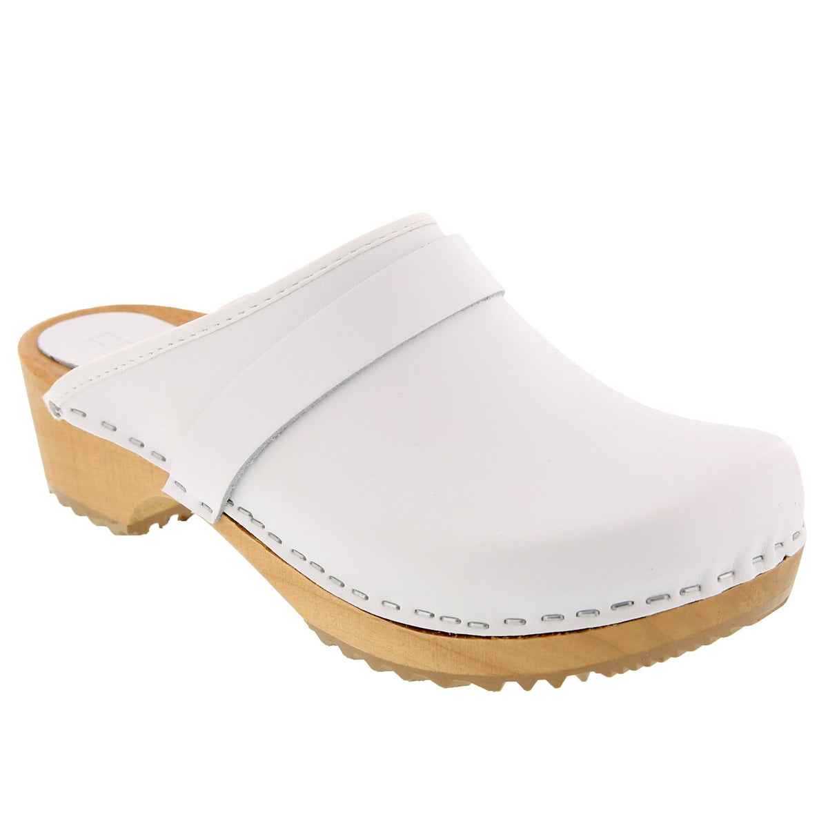 BJORK 600000-1-36 BJORK Maja Wood Open Back Leather Clogs White / EU-36