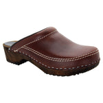 BJORK 610600-3-42 BJORK Men's Christian Wood Open Back Oiled Leather Clogs Brown / EU-42