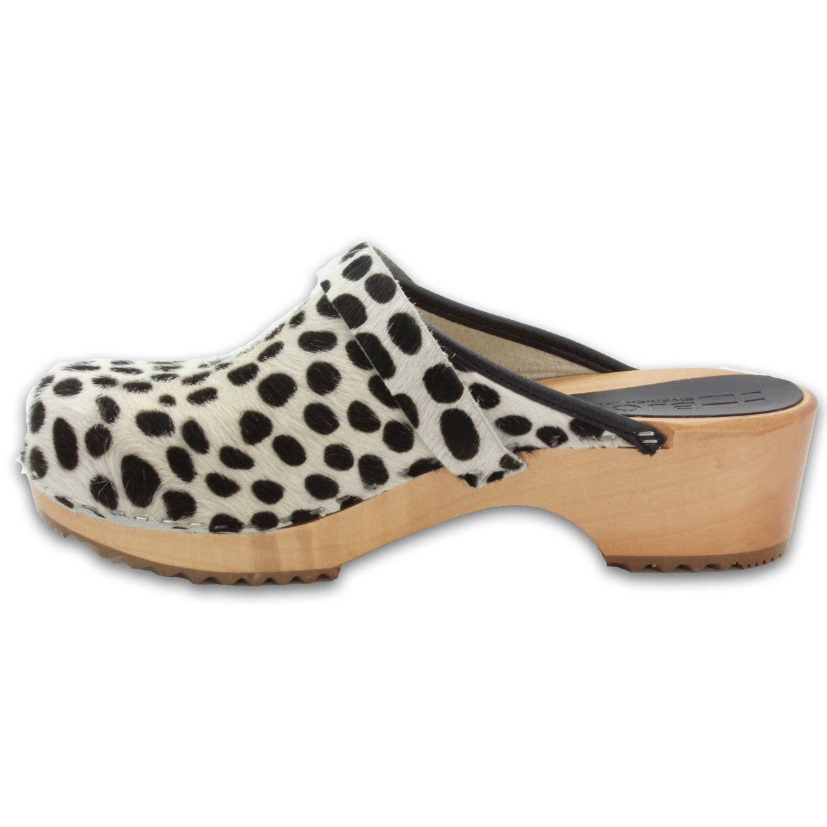 BJORK BJORK Safari Wood Open Back Dalmation Clogs